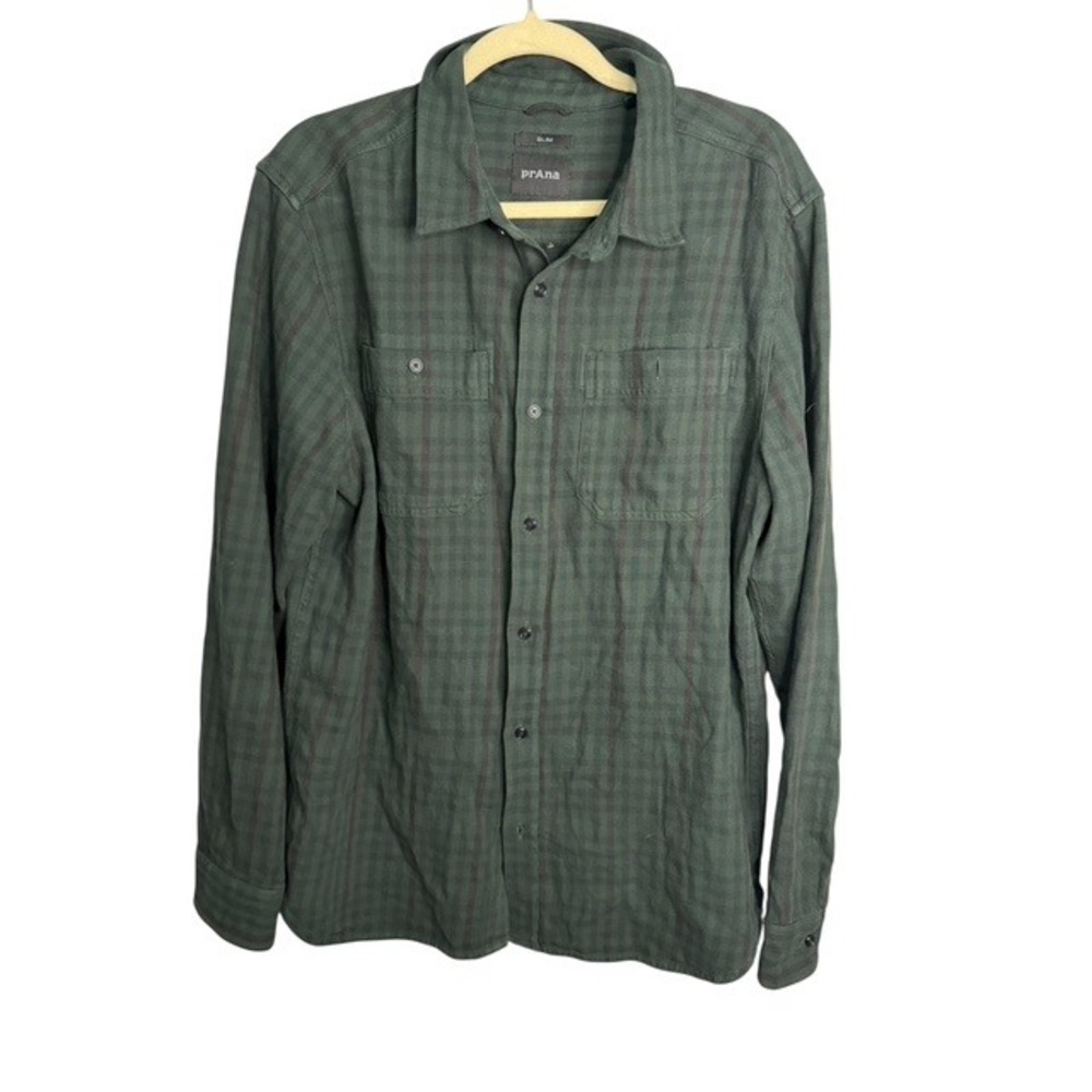 Prana Shirt Men's Large Monarch Plaid Button Down Outdoor Green Black